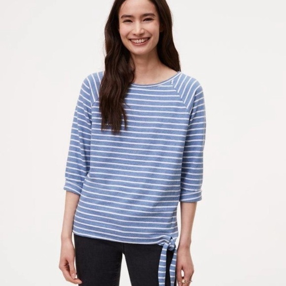 LOFT Tops - NWT LOFT Striped Side Tie Top  knit blue white‎ size XS